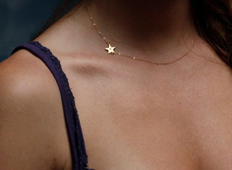 jewelry sets with necklaces -Sideways Initial Necklace, Gold Star Necklace