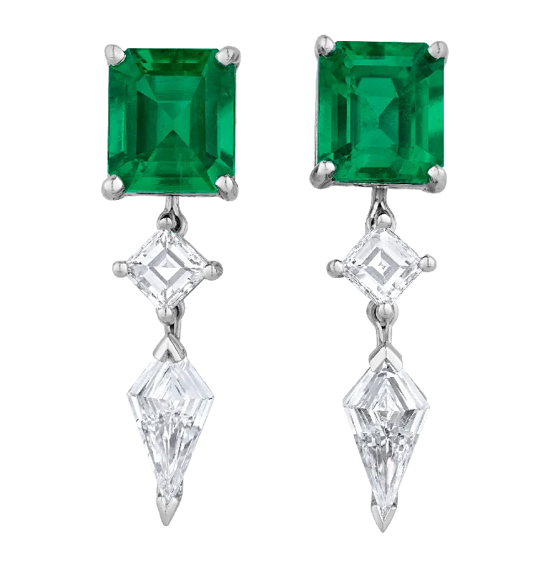 statement wedding rings for women -cluster earrings for women -Oscar Heyman Colombian Emerald Earrings, 2.61 Carats