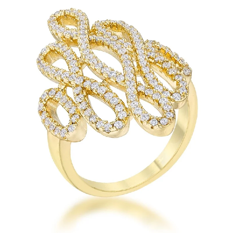 Natasha 0.94ct CZ 14k Gold Contemporary Cocktail Ring