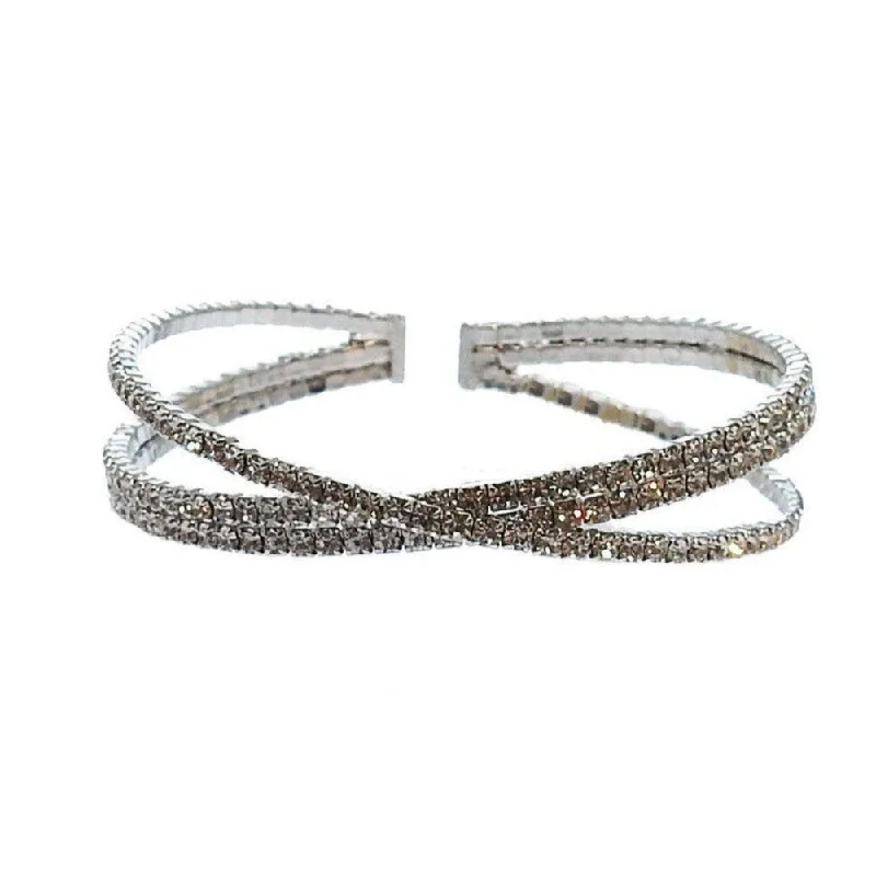 chunky bangles for women -3 Row Crystal Silver Cuff