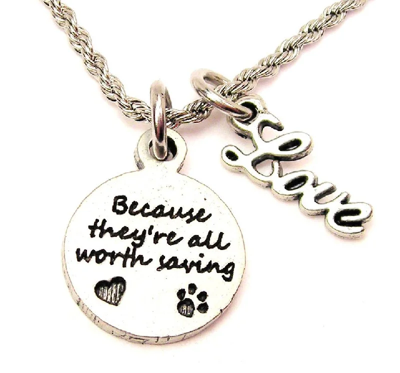 statement necklaces for women -Because They're All Worth Saving With Paw Print 20" Chain Necklace With Cursive Love Accent