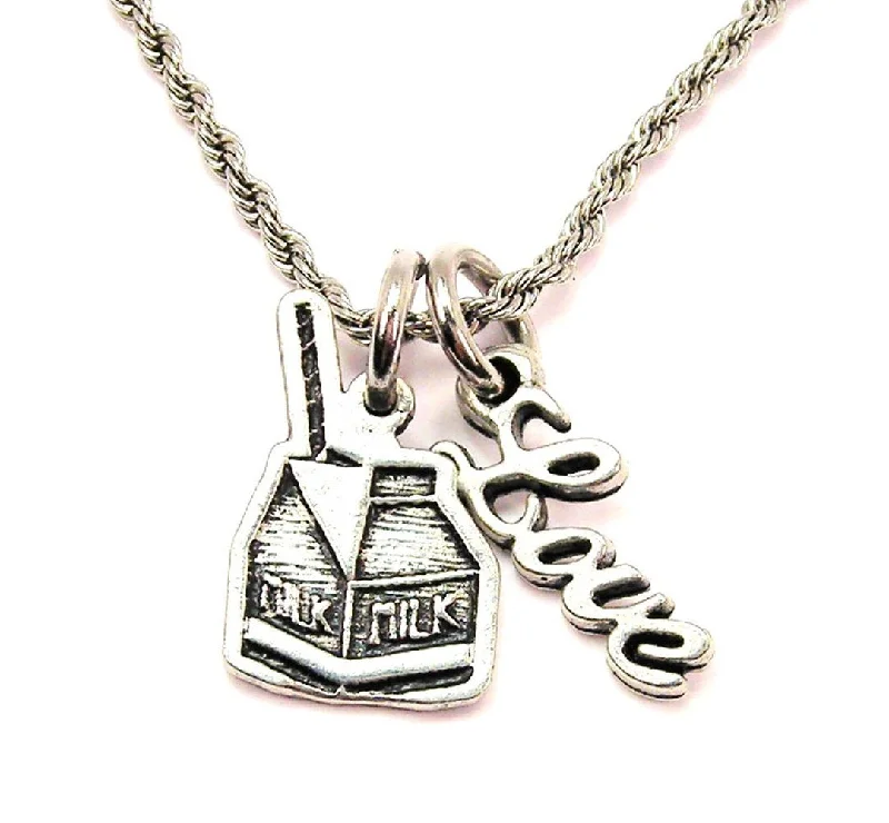 personalized zodiac necklaces -Little Milk Carton 20" Chain Necklace With Cursive Love Accent