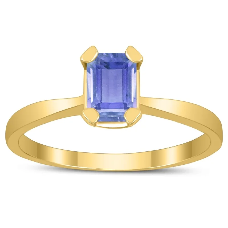 Emerald Shaped 6X4MM Tanzanite Solitaire Ring in 10K Yellow Gold