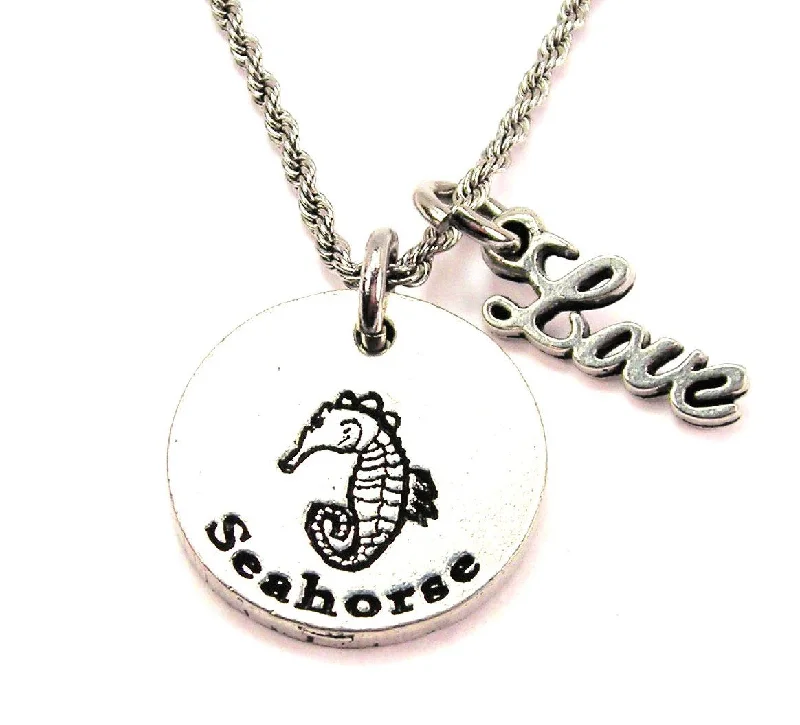 elegant necklaces for women -Seahorse 20" Chain Necklace With Cursive Love Accent