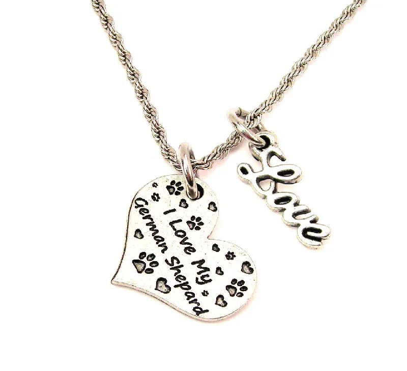 crystal necklaces for women -I Love My German Sheppard 20" Chain Necklace With Cursive Love Accent