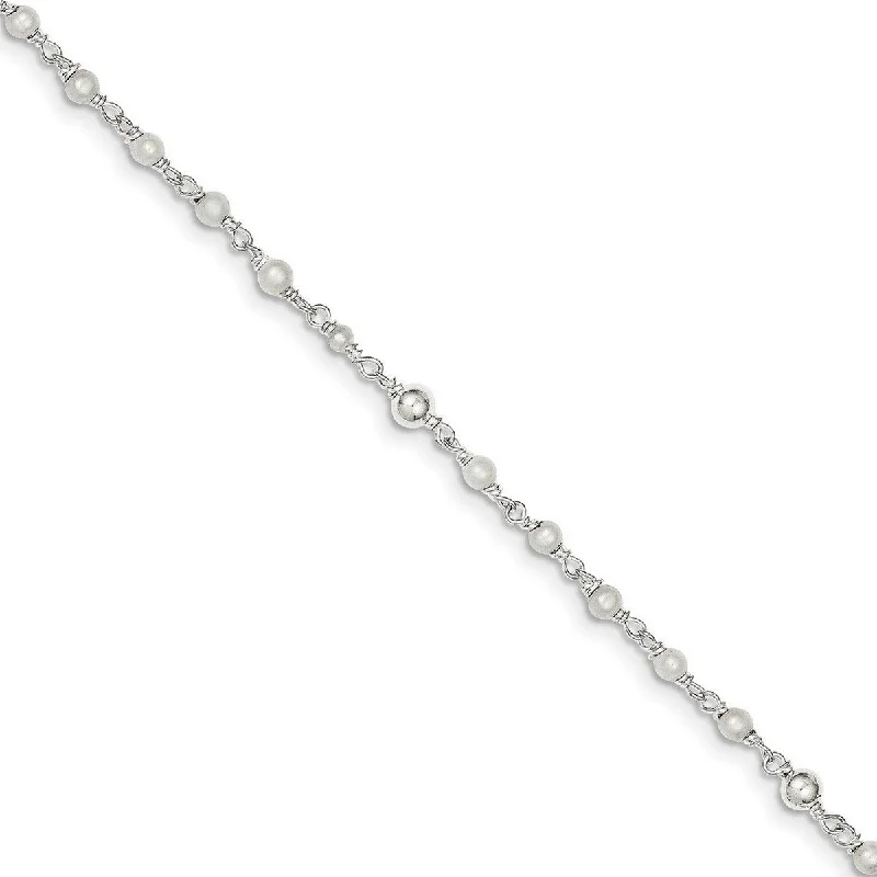 Curata 925 Sterling Silver Polished Freshwater Cultured Pearl Love Heart Anklet 10 Inch Spring Ring