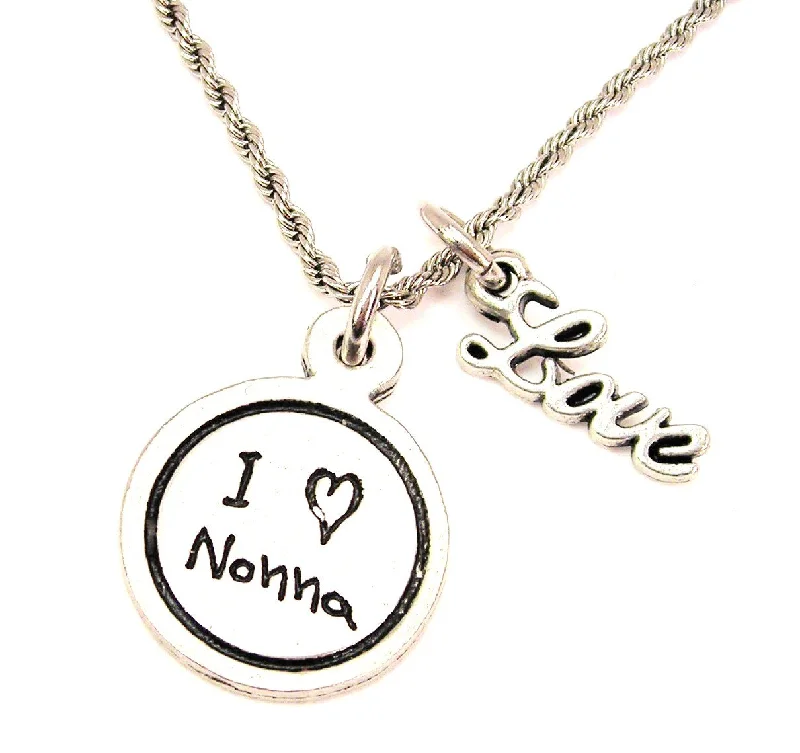 luxury crystal necklaces for women -I Love Nonna Child Handwriting 20" Chain Necklace With Cursive Love Accent