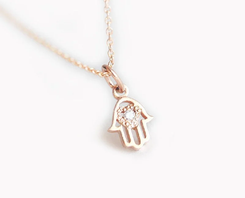 personalized initial necklaces -Hamsa Necklace, Diamond Necklace, Small Hamsa Hand Necklace