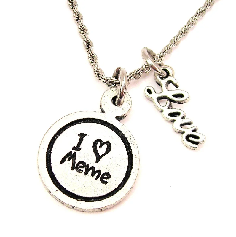 rose gold necklaces for women -I Love Meme Child Handwriting 20" Chain Necklace With Cursive Love Accent