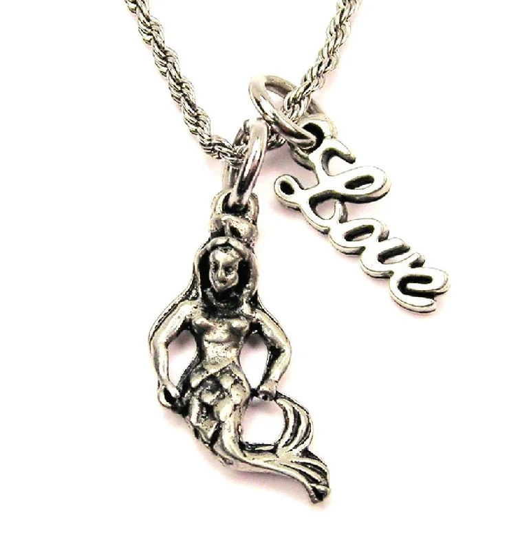 handmade necklaces for women -Mermaid 20" Chain Necklace With Cursive Love Accent