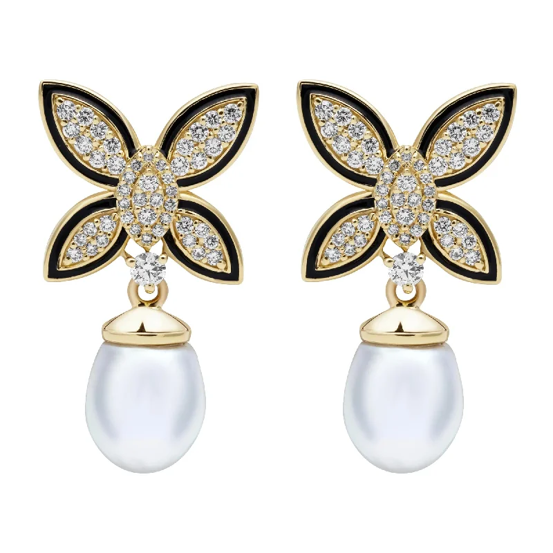 heart-shaped rings for women -gold earrings for women -Earrings - South Sea Pearl And Diamond (enamel)