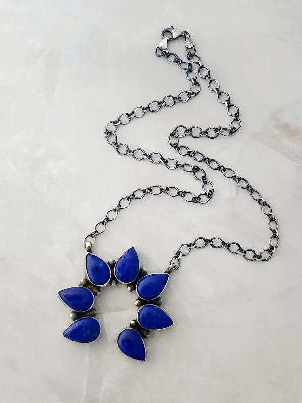 charm necklaces for women -Stamped Sterling Silver Lapis Naja Necklace