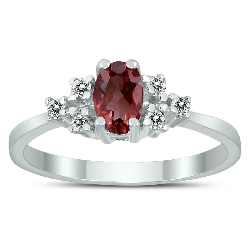 6X4MM Garnet and Diamond Regal Ring in 10K White Gold