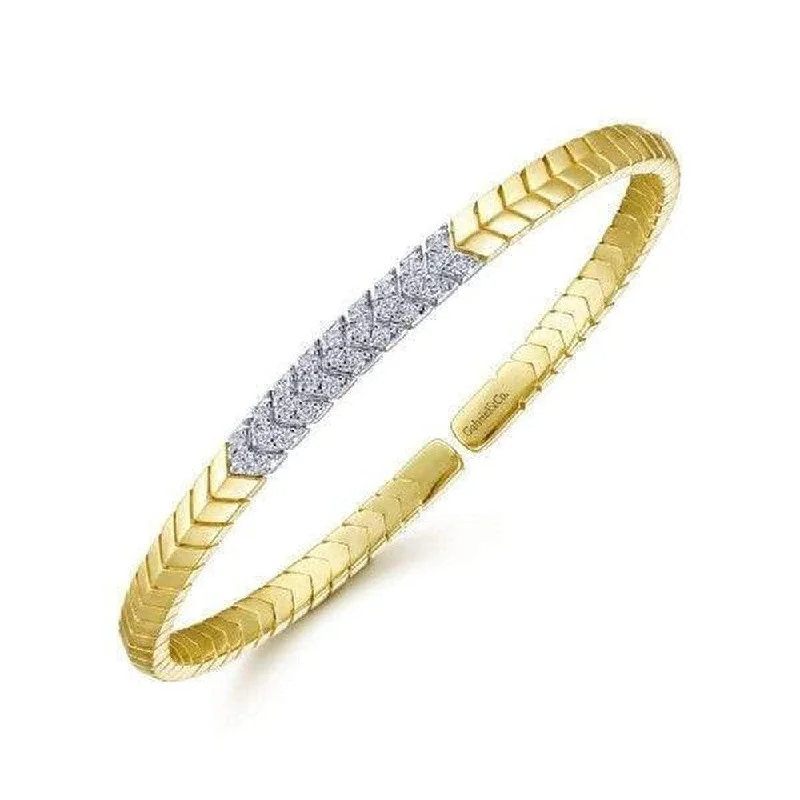 bridal bangles for women -14k Gold Chevron Cuff With Diamonds