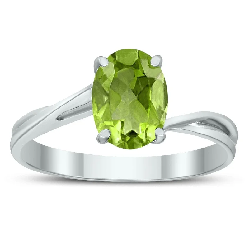 Solitaire Oval 8X6MM Peridot Gemstone Twist Ring in 10K White Gold