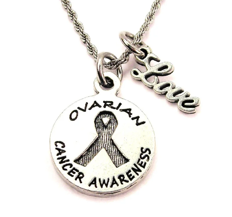 gold plated necklaces for women -Ovarian Cancer Awareness 20" Chain Necklace With Cursive Love Accent