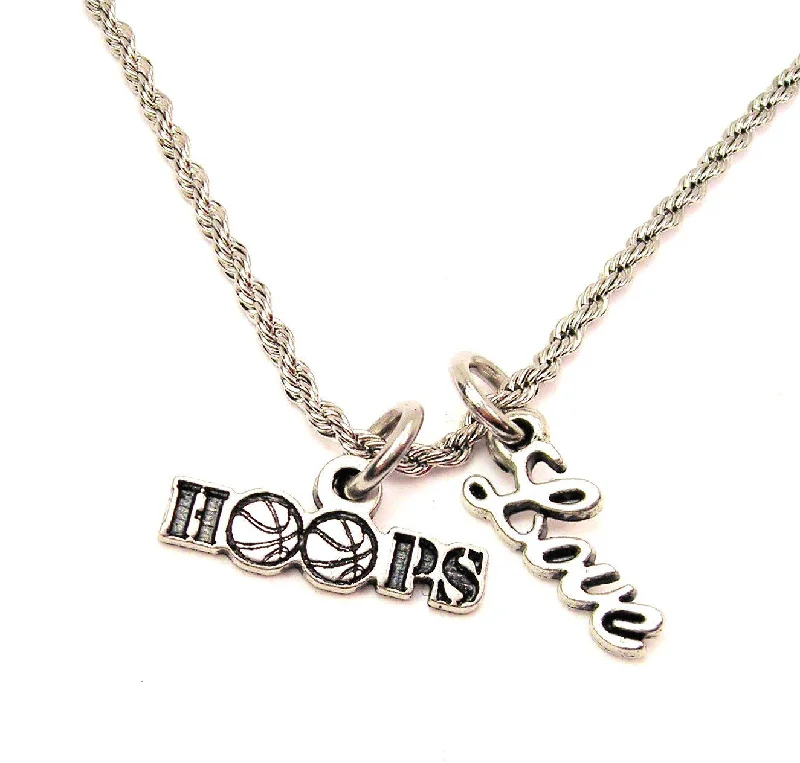 thick chain necklaces for women -Hoops With Basketballs 20" Chain Necklace With Cursive Love Accent