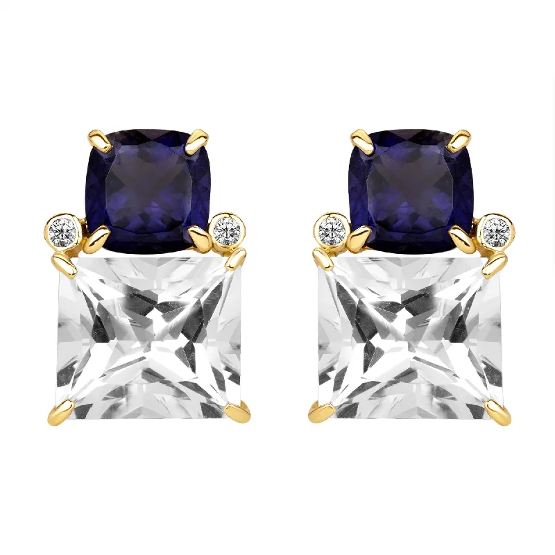 trendy rings for women -boho earrings for women -Earrings - Iolite, Crystal And Diamond