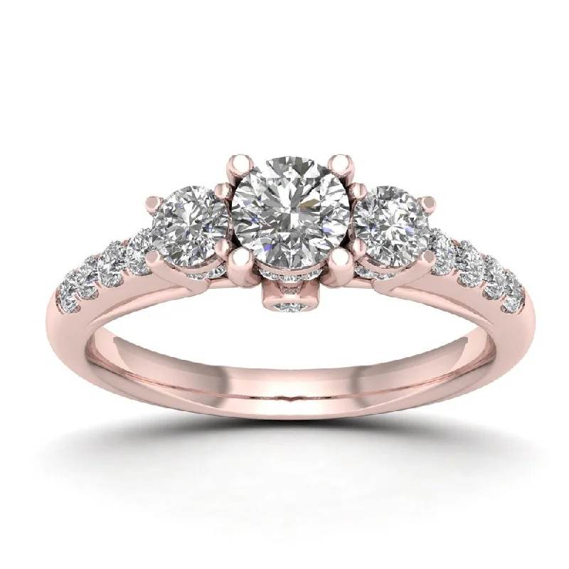 De Couer 1ct TDW Diamond Three-Stone Anniversary Ring (H-I, I2) - Pink