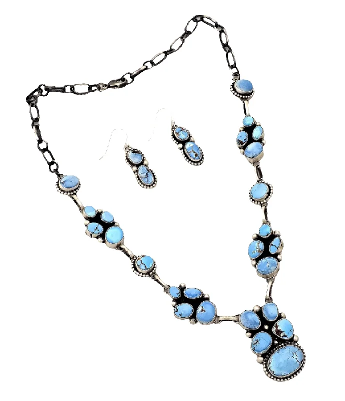 bridal pearl necklaces for women -Stamped Sterling Silver Golden Hills Turquoise Necklace & Earring Set