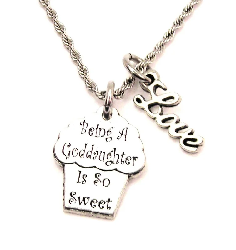 dainty gold necklaces for women -Being A Goddaughter Is So Sweet 20" Chain Necklace With Cursive Love Accent