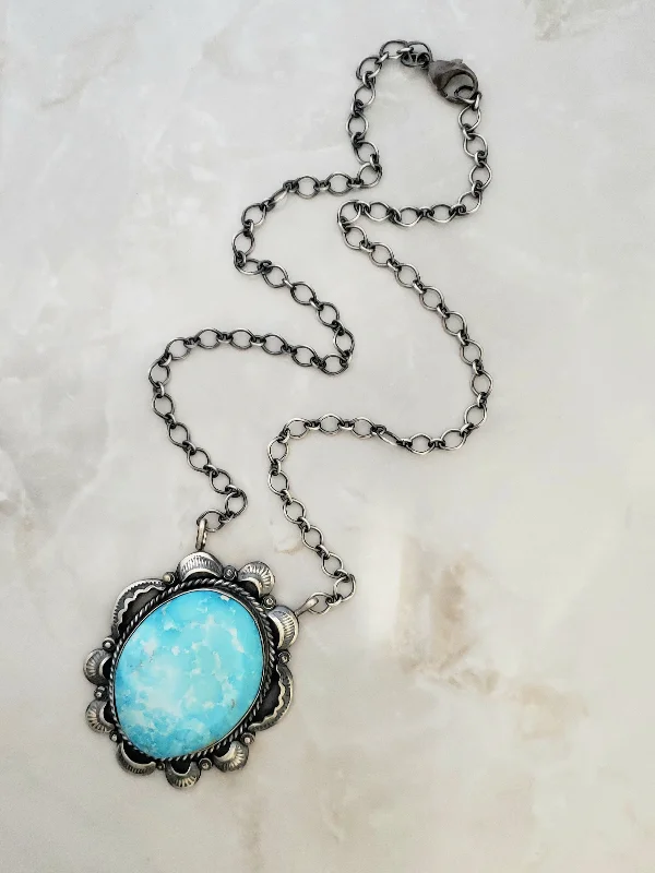 vintage pendant necklaces -Stamped Sterling Silver Turquoise Necklace