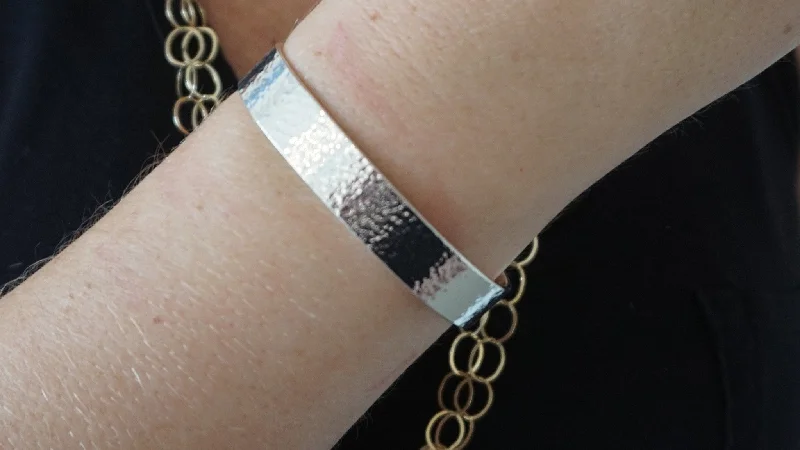 diamond-studded bracelets -Sterling Silver Wide Hammered Cuff