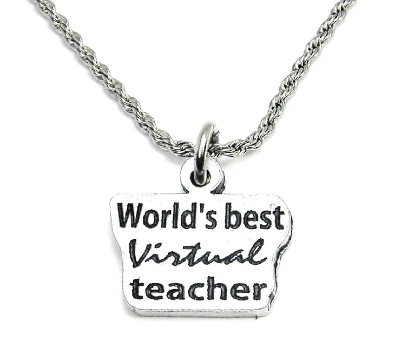 zodiac necklaces for women -World's Best Virtual Teacher Single Charm Necklace