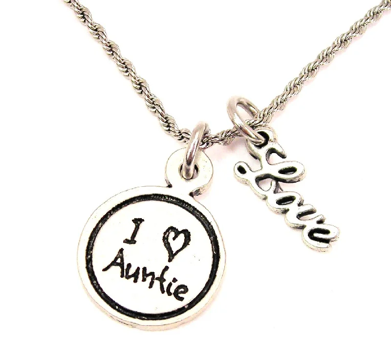 vintage gold necklaces for women -I Love Auntie Child Handwriting 20" Chain Necklace With Cursive Love Accent