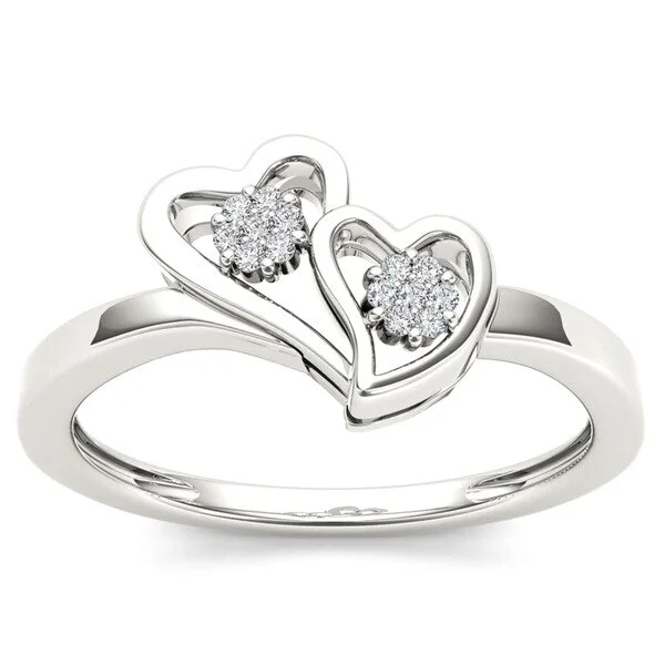 De Couer 10k White Gold Diamond Accent Double Heart Ring