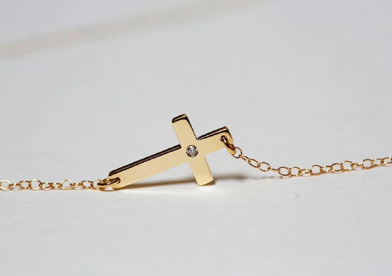 engraved necklaces for women -Cross Necklace, Diamond Cross