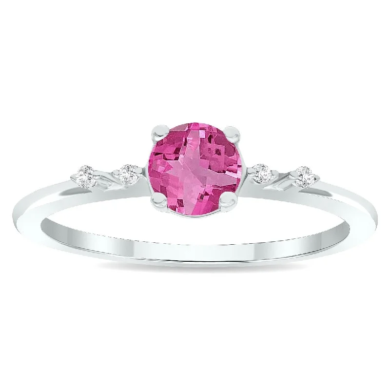 Women's Pink Topaz and Diamond Sparkle Ring in 10K White Gold