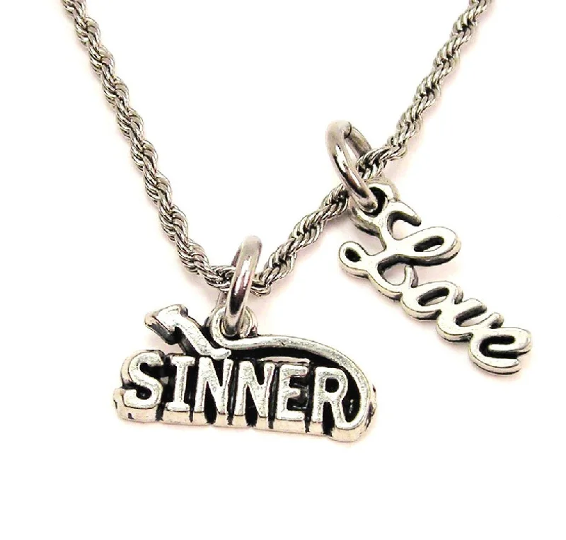 women's silver necklaces -Sinner 20" Chain Necklace With Cursive Love Accent