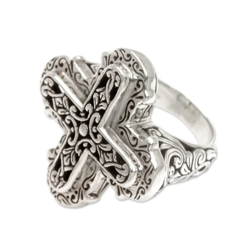 NOVICA Glorious Faith, Sterling silver cross ring