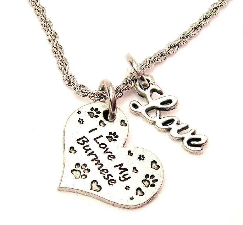 handmade necklaces for women -I Love My Burmese 20" Chain Necklace With Cursive Love Accent