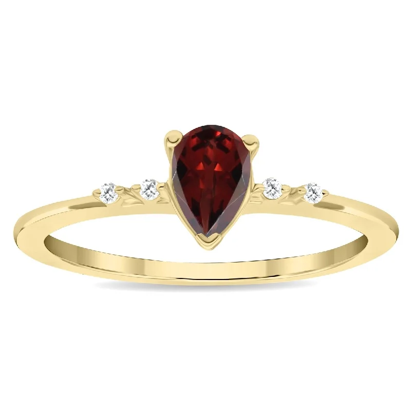 Women's Pear Shaped Garnet and Diamond Sparkle Ring in 10K Yellow Gold