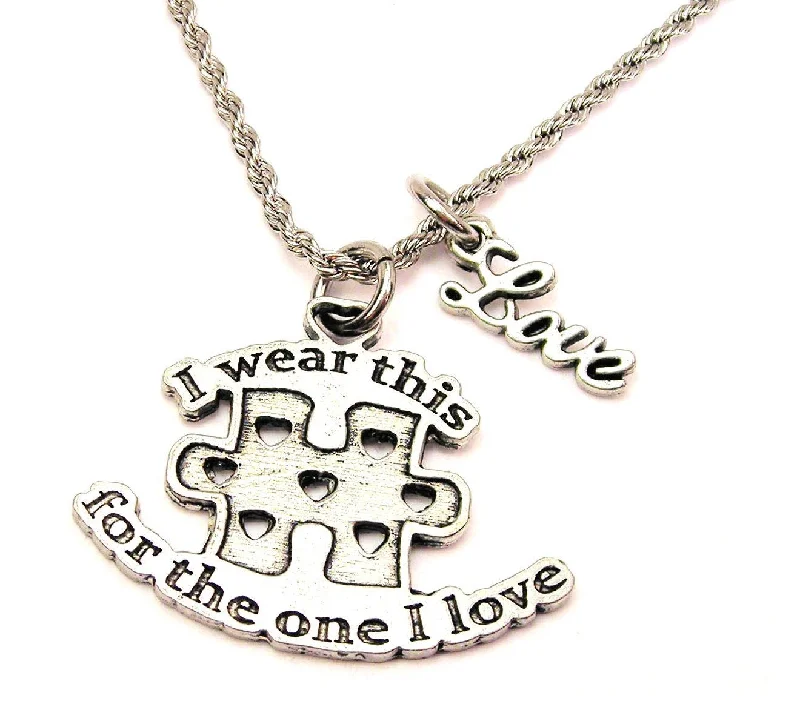 luxury gold necklaces for women -I Wear This Puzzle Piece For Someone I Love 20" Chain Necklace With Cursive Love Accent