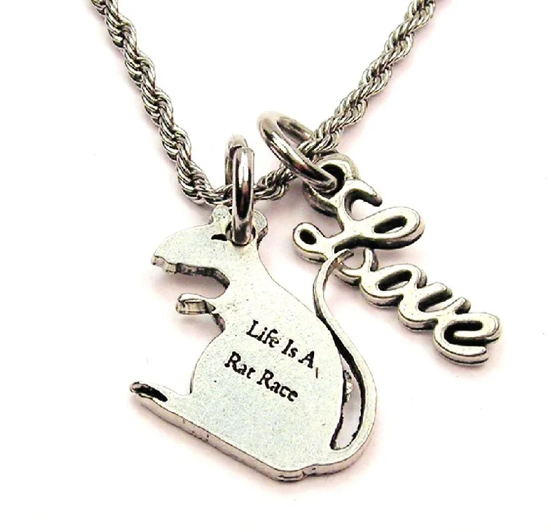 moonstone necklaces for women -Life Is A Rat Race 20" Chain Necklace With Cursive Love Accent