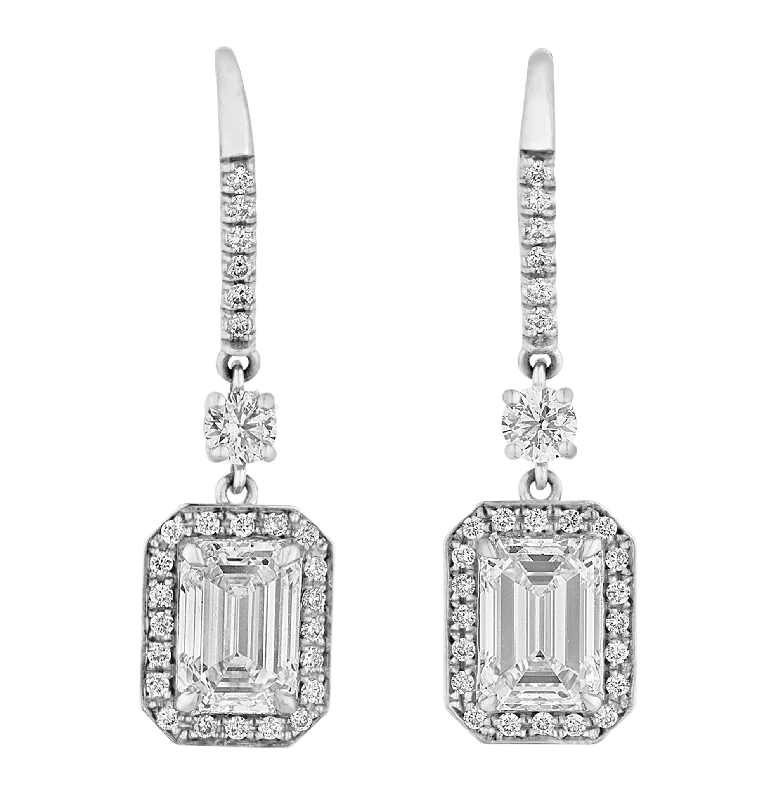 eternity rings with diamonds -sparkling earrings for women -Emerald Cut Diamond Drop Earrings, 2.17 carats