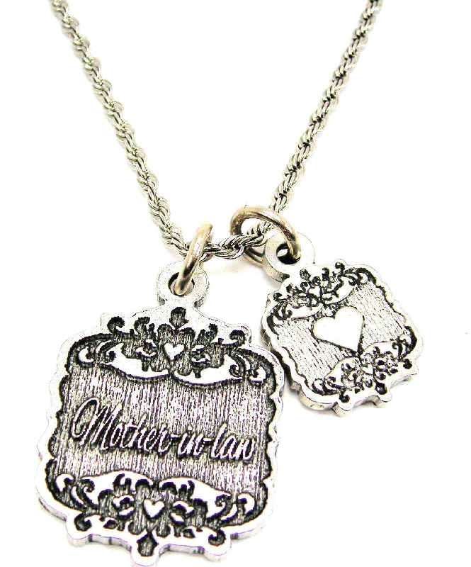 custom name necklaces for women -Mother-In-Law Victorian Scroll With Victorian Accent Heart 20" Chain Necklace