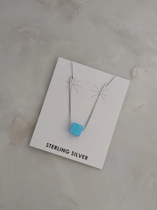 engagement necklaces for women -Sterling Silver Blue Opal Cube Necklace