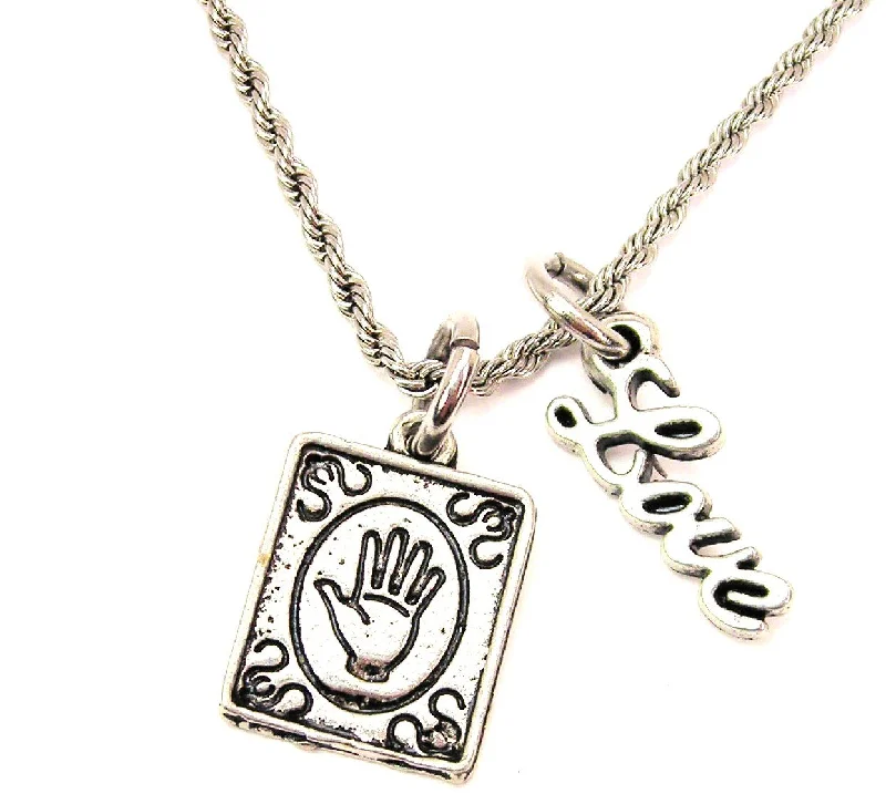 moonstone necklaces for women -Palm Reader Sign 20" Chain Necklace With Cursive Love Accent