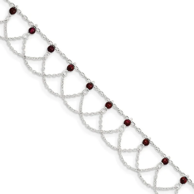 Curata 925 Sterling Silver Polished Garnet Anklet 10 Inch Spring Ring