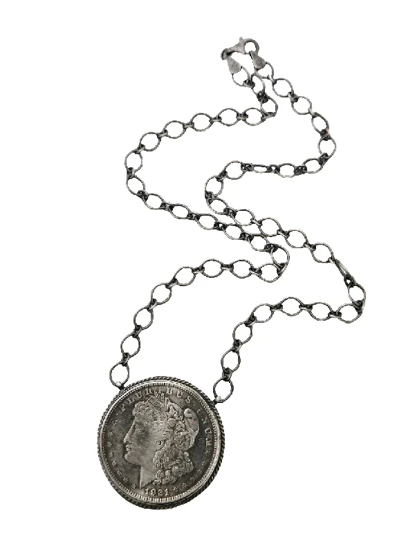 dainty gold necklaces for women -Stamped Sterling Silver Morgan Dollar Mercury Coin Necklace