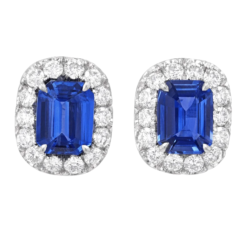 vintage wedding rings for women -simple earrings for women -Emerald Cut Sapphire Earrings, 4.66 carats