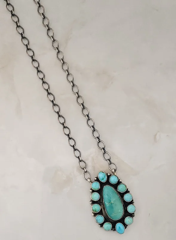 trendy pendant necklaces for women -Sterling Silver Turquoise Small Cluster Adjustable Necklace