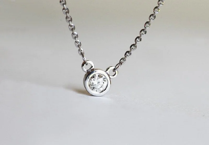 women's silver necklaces -Small Solitaire White Diamond Bezel Necklace