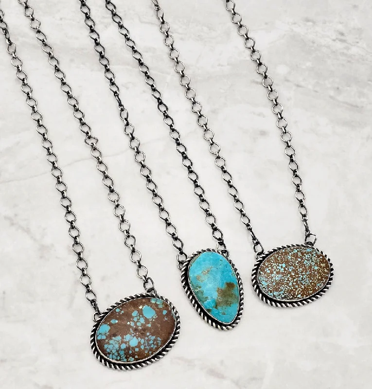 men's style necklaces for women -Sterling Silver Turquoise Oval Bar Style Rope Trim Necklace