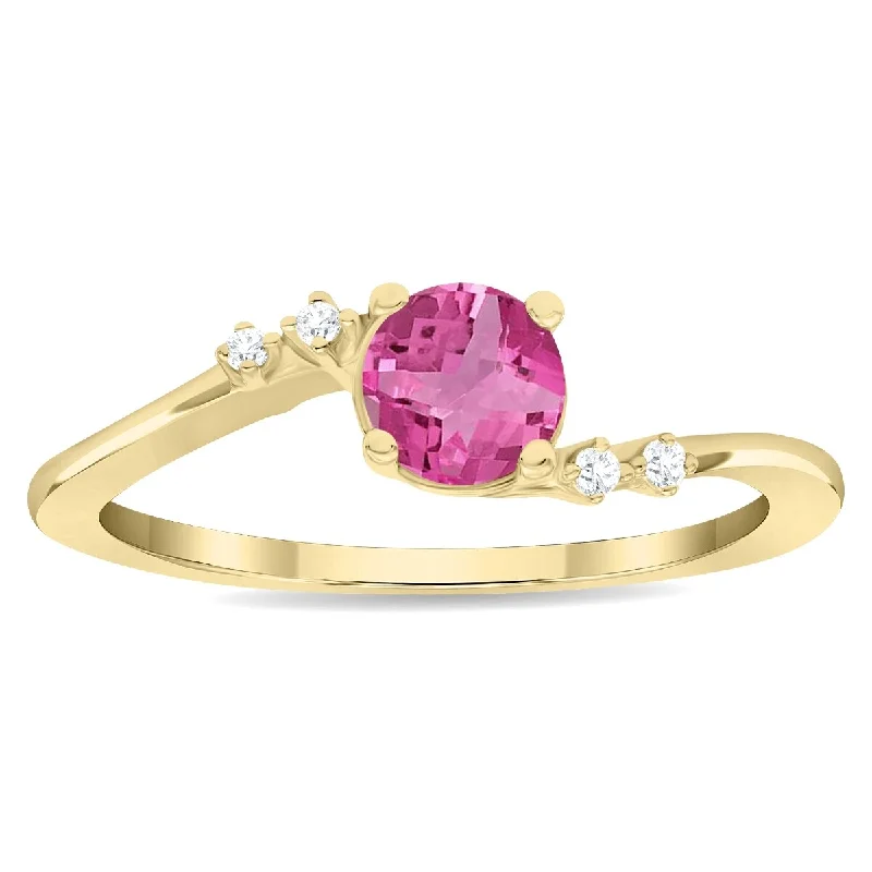 Women's Round Shaped Pink Topaz and Diamond Tierra Ring in 10K Yellow Gold