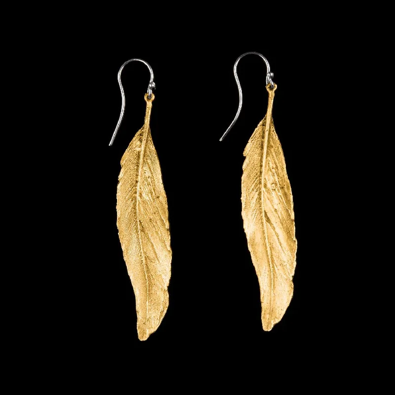 emerald rings for women -elegant earrings for women -Feather Earring - Long Single Wire Gold